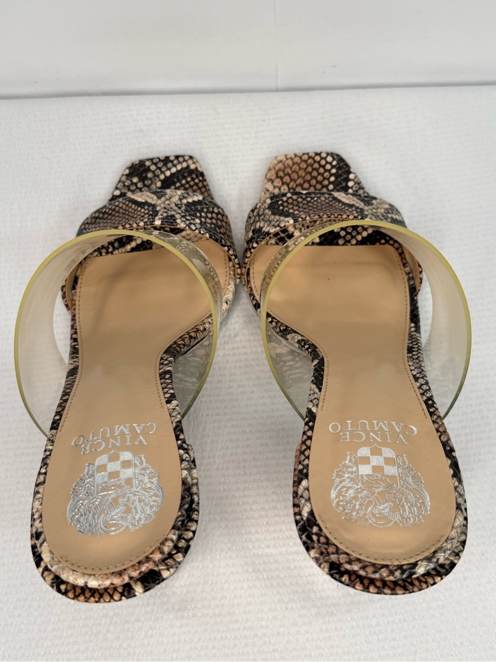 Vince Camuto Clear-strap Snake Print Slide Sandals - Beige & Black - Picture 5 of 8